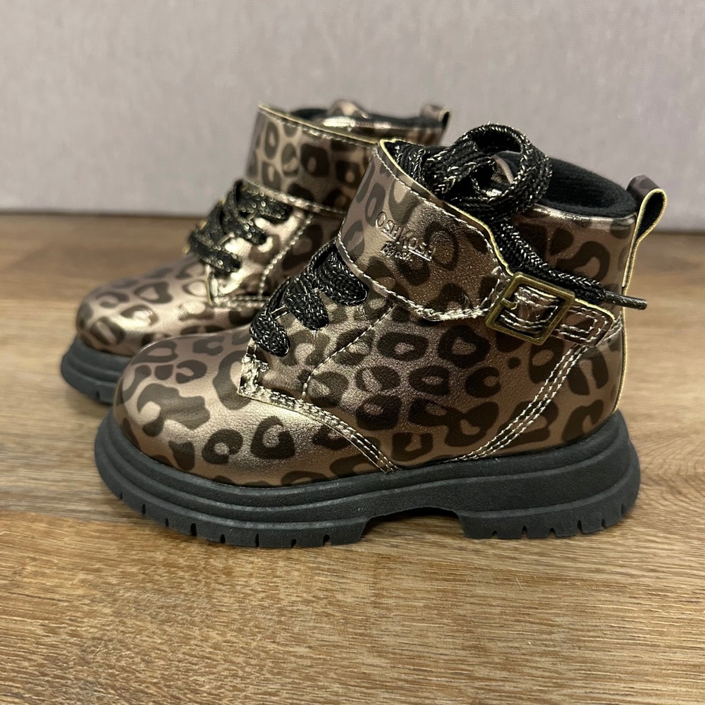 OshKosh B'gosh‎ Toddler Girls Leopard Combat Boots Size 8M Metallic Bronze - Picture 8 of 10